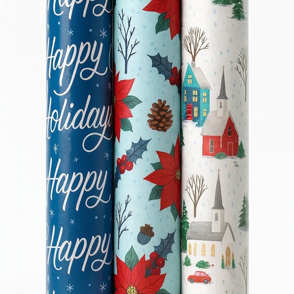 Hallmark Christmas Gift Wrap 3-Roll Set Heavyweight Recyclable 120 Sq Ft Each - Picture 2 of 2